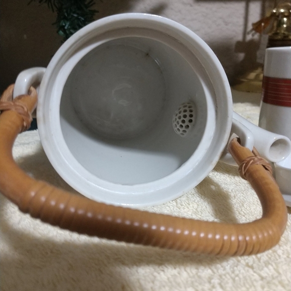 Japanese Porcelain Tea Pot + 4 Cup Set Bamboo Reeded Handle Rare Vintage - Picture 9 of 12